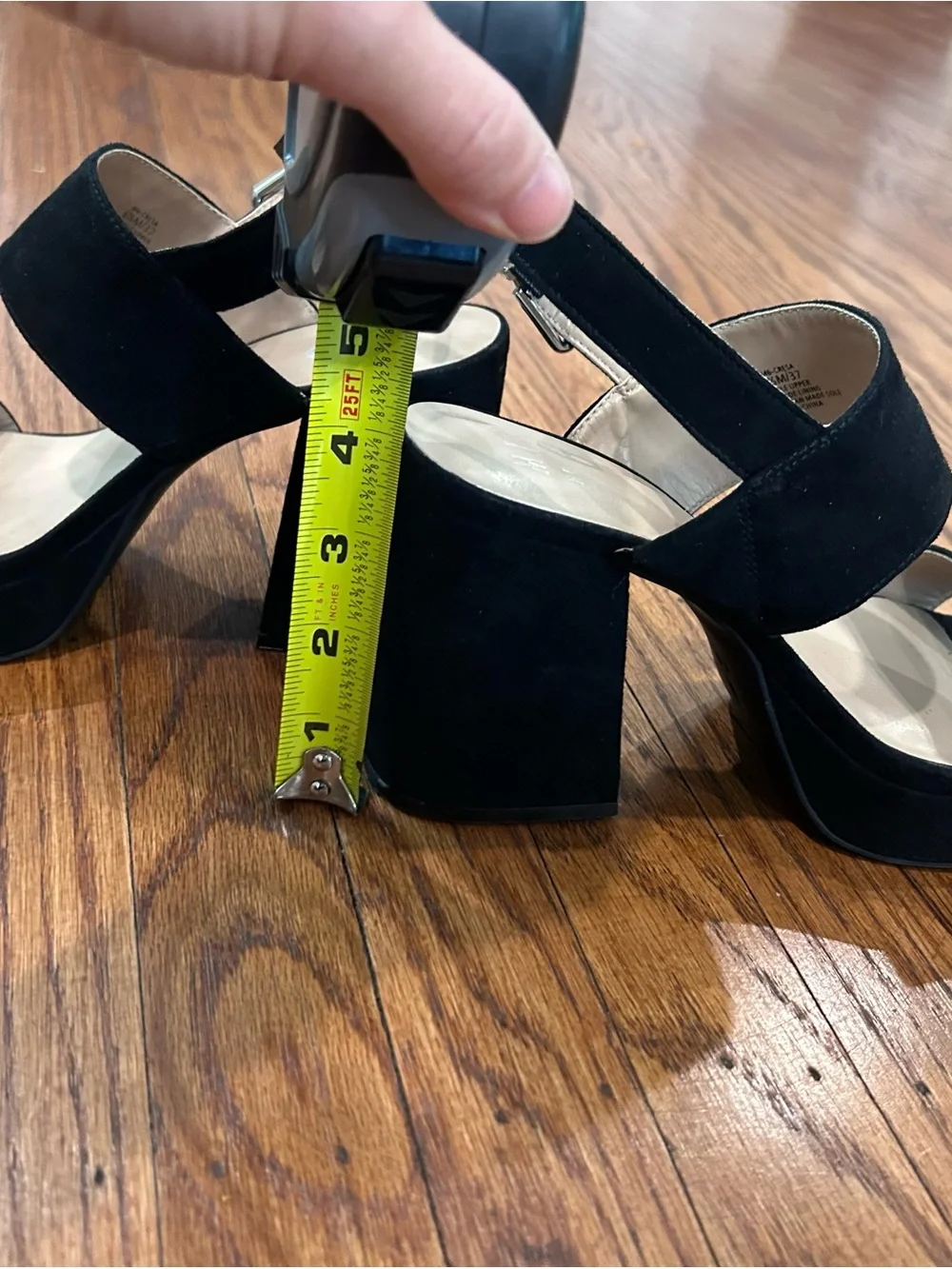 Black Suede Block Heel Sandals with Ankle Strap